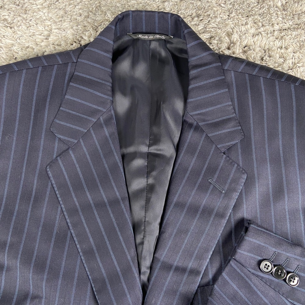Canali Blazer Men EU 52R US 42R Navy Blue Pinstripe Super 120s Wool Italy Jacket
